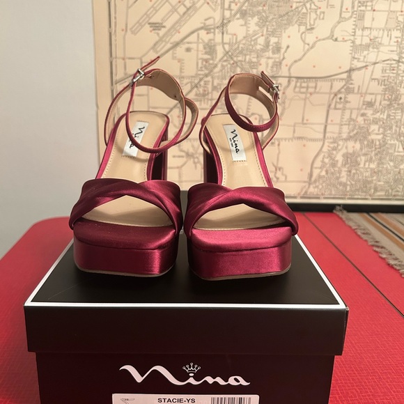 Nina Women's Wine Satin Heels - Picture 1 of 5